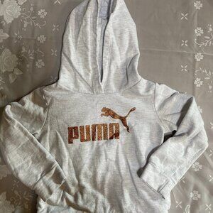 PUMA Toddler Size 4t White/Light Gray Hoodie With Gold Puma Pullover Kids